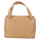 CHANEL Hand Bag Lamb Skin Beige Gold CC Auth 135275V-13