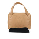 CHANEL Hand Bag Lamb Skin Beige Gold CC Auth 135275V-12