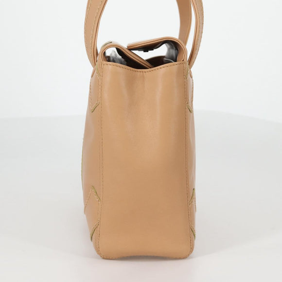 CHANEL Hand Bag Lamb Skin Beige Gold CC Auth 135275V