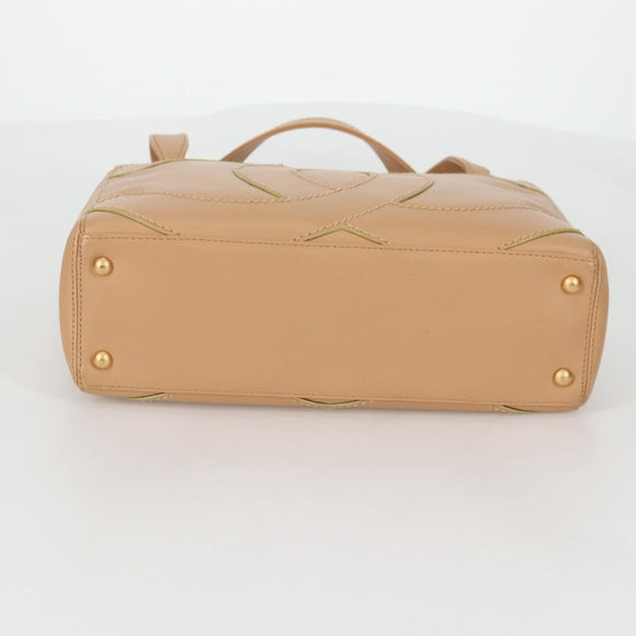 CHANEL Hand Bag Lamb Skin Beige Gold CC Auth 135275V