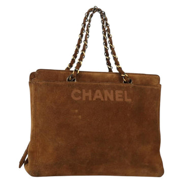 CHANEL Chain Hand Bag Suede Brown Gold CC Auth 135277V