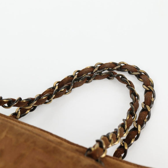 CHANEL Chain Hand Bag Suede Brown Gold CC Auth 135277V