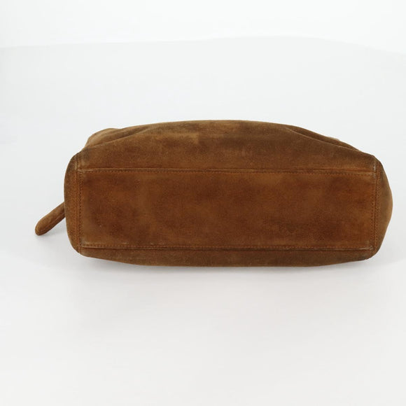 CHANEL Chain Hand Bag Suede Brown Gold CC Auth 135277V