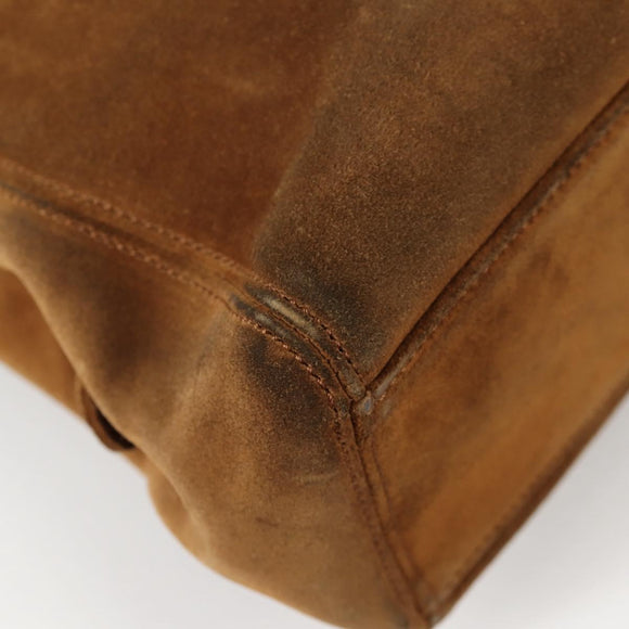 CHANEL Chain Hand Bag Suede Brown Gold CC Auth 135277V