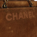 CHANEL Chain Hand Bag Suede Brown Gold CC Auth 135277V-18