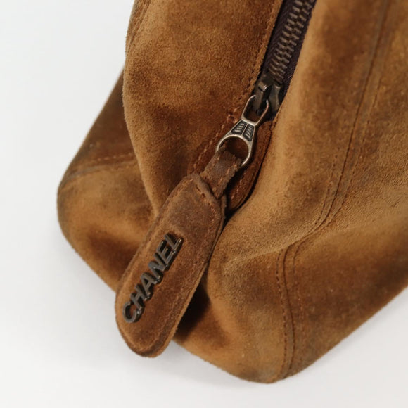 CHANEL Chain Hand Bag Suede Brown Gold CC Auth 135277V