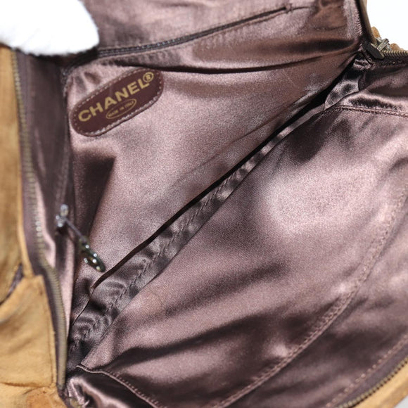 CHANEL Chain Hand Bag Suede Brown Gold CC Auth 135277V