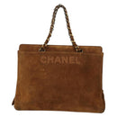 CHANEL Chain Hand Bag Suede Brown Gold CC Auth 135277V-13