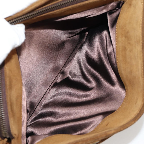 CHANEL Chain Hand Bag Suede Brown Gold CC Auth 135277V