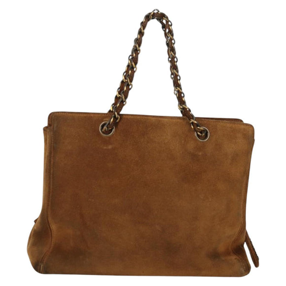 CHANEL Chain Hand Bag Suede Brown Gold CC Auth 135277V
