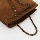 CHANEL Chain Hand Bag Suede Brown Gold CC Auth 135277V-7