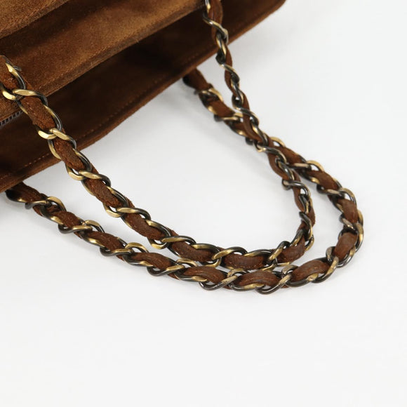 CHANEL Chain Hand Bag Suede Brown Gold CC Auth 135277V