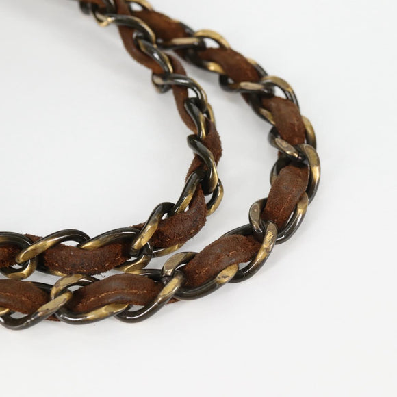 CHANEL Chain Hand Bag Suede Brown Gold CC Auth 135277V