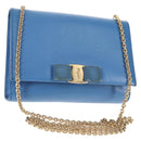 Salvatore Ferragamo Chain Shoulder Bag Leather Gold Light Blue Auth 135286-1