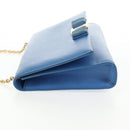 Salvatore Ferragamo Chain Shoulder Bag Leather Gold Light Blue Auth 135286-4