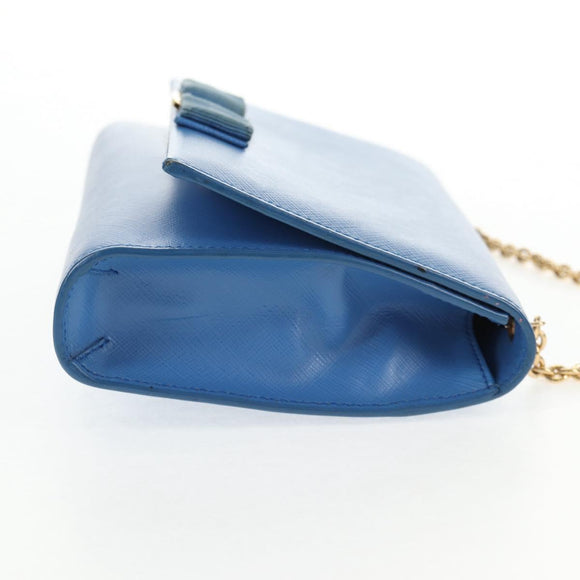 Salvatore Ferragamo Chain Shoulder Bag Leather Gold Light Blue Auth 135286