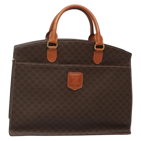 CELINE Macadam Canvas Hand Bag PVC Leather Brown Gold Auth 135287