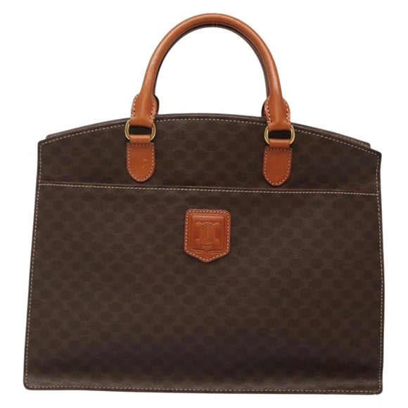 CELINE Macadam Canvas Hand Bag PVC Leather Brown Gold Auth 135287