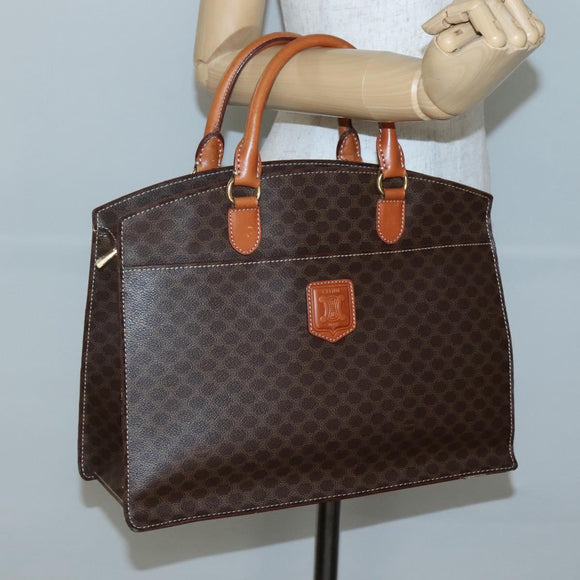 CELINE Macadam Canvas Hand Bag PVC Leather Brown Gold Auth 135287