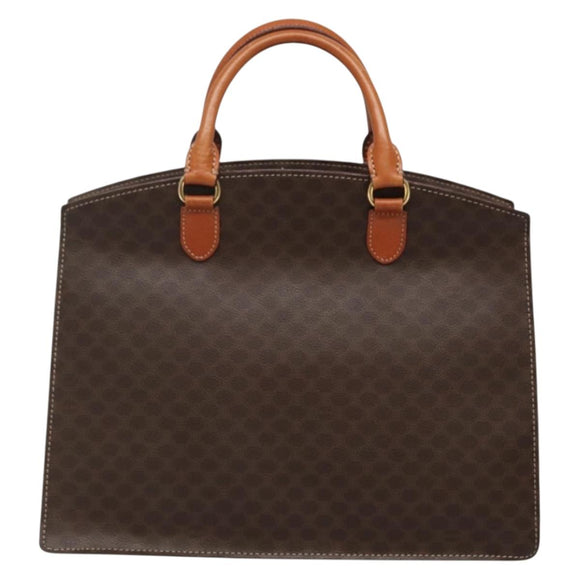 CELINE Macadam Canvas Hand Bag PVC Leather Brown Gold Auth 135287