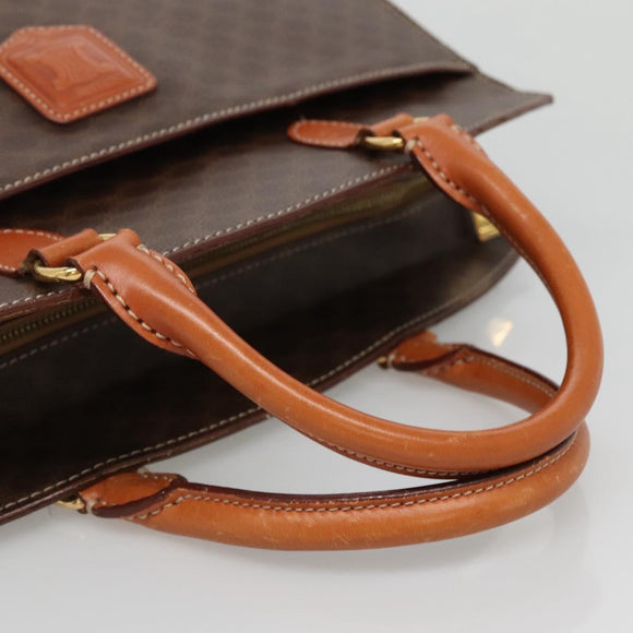 CELINE Macadam Canvas Hand Bag PVC Leather Brown Gold Auth 135287