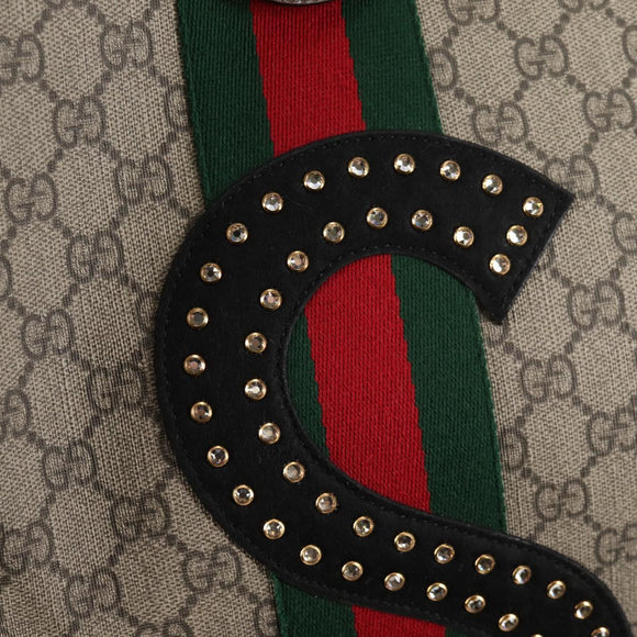 GUCCI GG Supreme Web Sherry Line Tote Bag PVC Beige Gold Red Auth 135289M