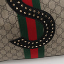 GUCCI GG Supreme Web Sherry Line Tote Bag PVC Beige Gold Red Auth 135289M-19