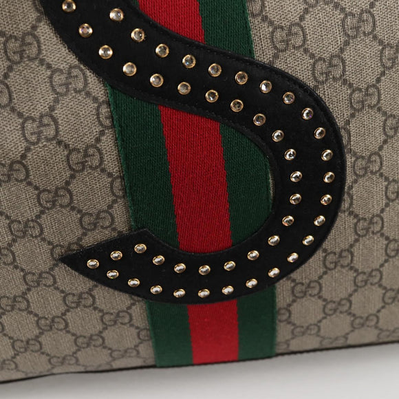 GUCCI GG Supreme Web Sherry Line Tote Bag PVC Beige Gold Red Auth 135289M
