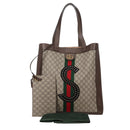 GUCCI GG Supreme Web Sherry Line Tote Bag PVC Beige Gold Red Auth 135289M-12