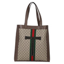 GUCCI GG Supreme Web Sherry Line Tote Bag PVC Beige Gold Red Auth 135289M-2