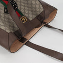 GUCCI GG Supreme Web Sherry Line Tote Bag PVC Beige Gold Red Auth 135289M-6