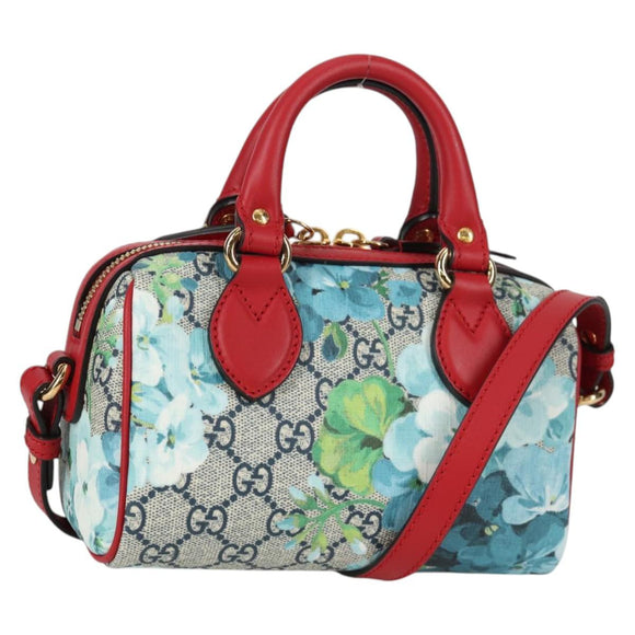 GUCCI GG Blooms Hand Bag PVC 2way Red Navy 546312 Auth 135290M
