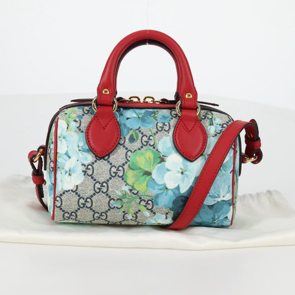GUCCI GG Blooms Hand Bag PVC 2way Red Navy 546312 Auth 135290M