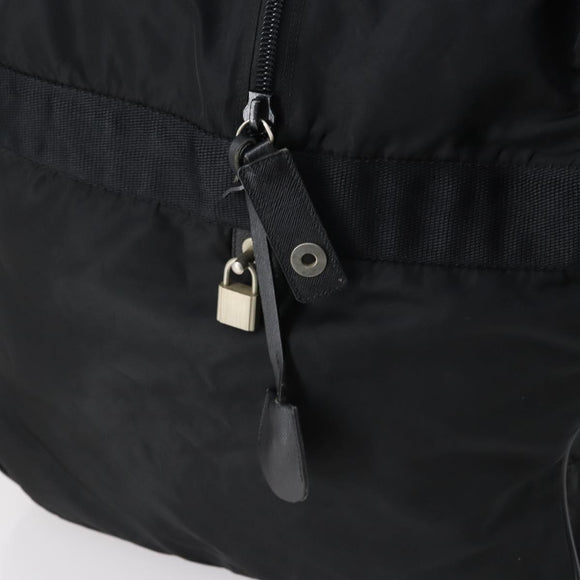 PRADA Boston Bag Nylon Black Silver Auth 135305