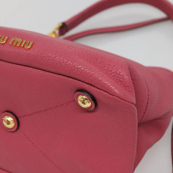 Miu Miu Hand Bag Leather 2way Pink Gold Auth 135306