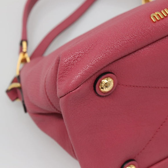 Miu Miu Hand Bag Leather 2way Pink Gold Auth 135306