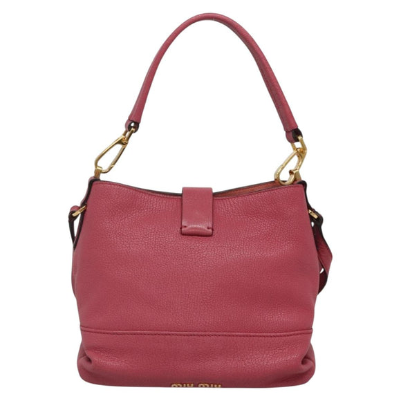 Miu Miu Hand Bag Leather 2way Pink Gold Auth 135306
