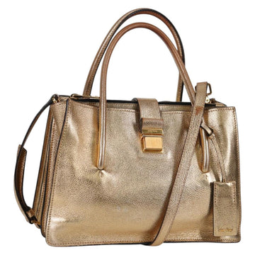 Miu Miu Hand Bag Leather 2way Gold Auth 135307