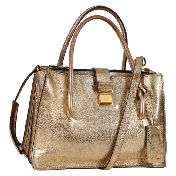 Miu Miu Hand Bag Leather 2way Gold Auth 135307