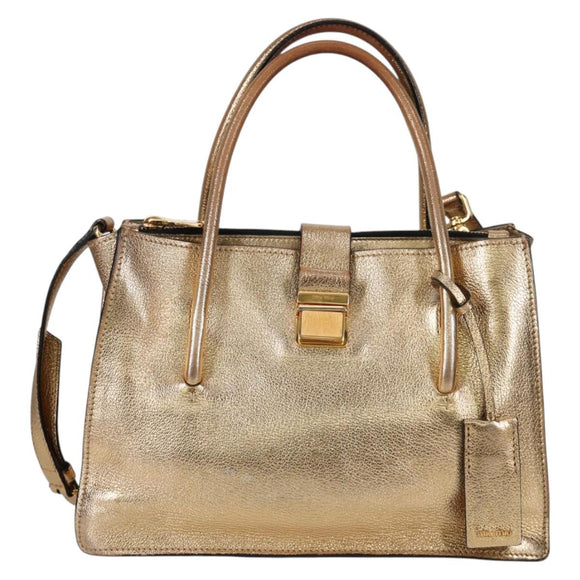 Miu Miu Hand Bag Leather 2way Gold Auth 135307