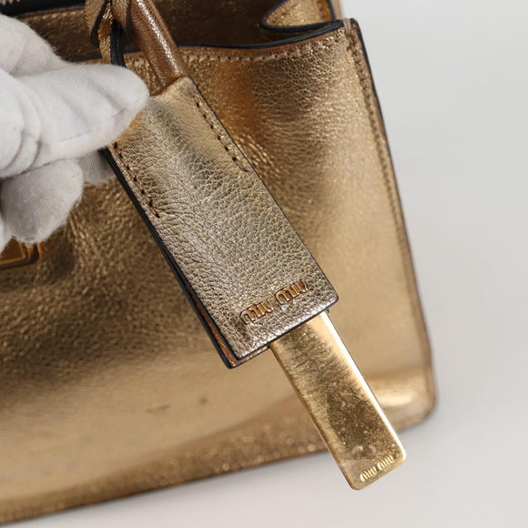 Miu Miu Hand Bag Leather 2way Gold Auth 135307