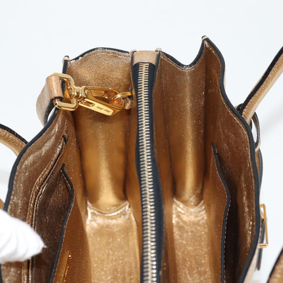 Miu Miu Hand Bag Leather 2way Gold Auth 135307