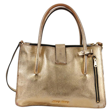 Miu Miu Hand Bag Leather 2way Gold Auth 135307 - 0