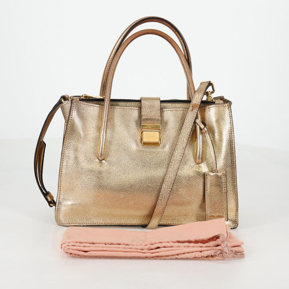 Miu Miu Hand Bag Leather 2way Gold Auth 135307