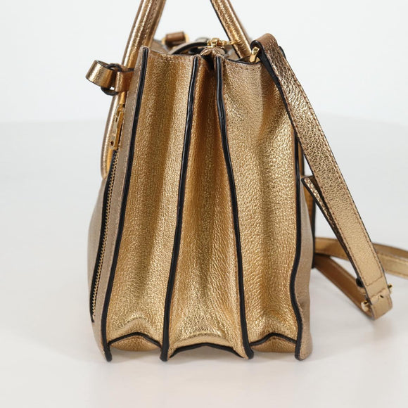 Miu Miu Hand Bag Leather 2way Gold Auth 135307