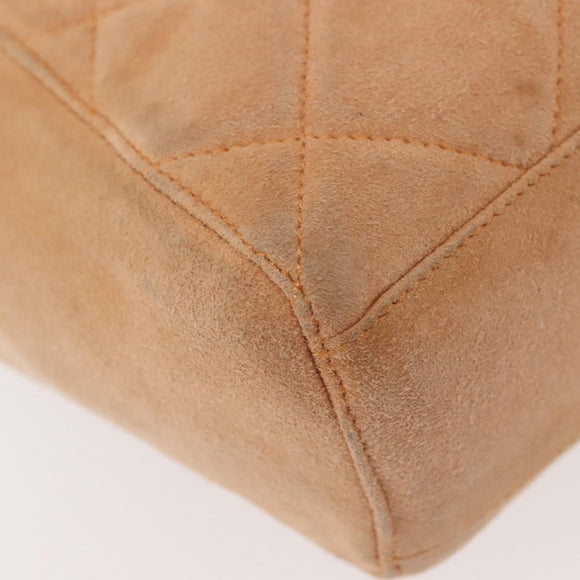 PRADA Chain Shoulder Bag Suede Beige Gold Auth 135314