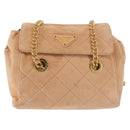 PRADA Chain Shoulder Bag Suede Beige Gold Auth 135314-13