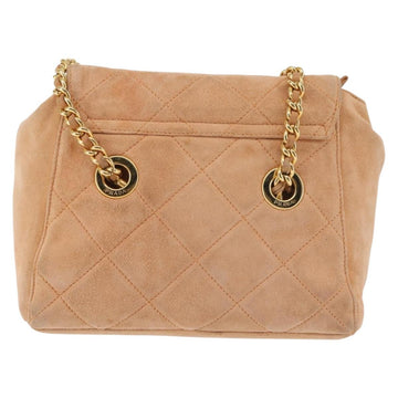 PRADA Chain Shoulder Bag Suede Beige Gold Auth 135314 - 0