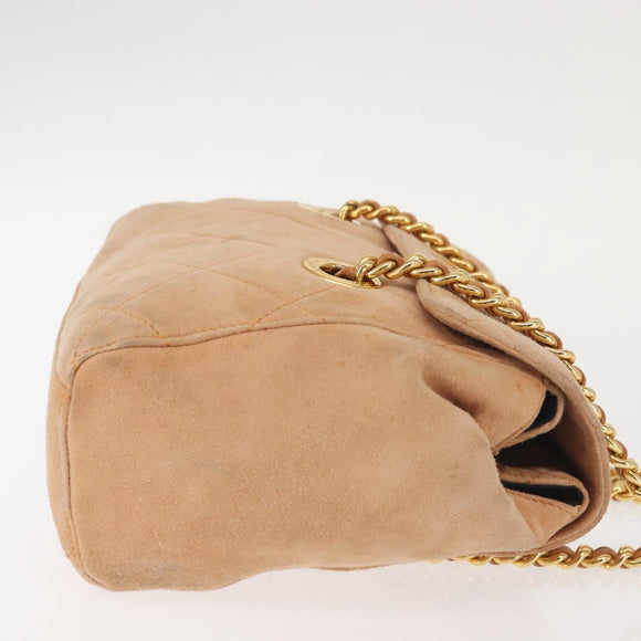 PRADA Chain Shoulder Bag Suede Beige Gold Auth 135314