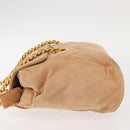 PRADA Chain Shoulder Bag Suede Beige Gold Auth 135314-4